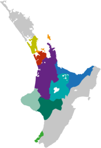 colourful map of New Zealand with shaded areas where Workwise services are available